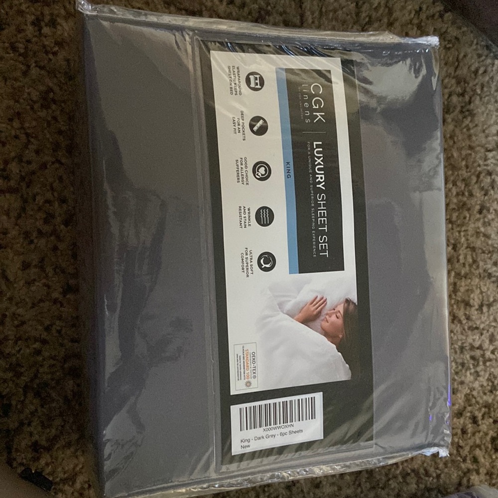 Dark gray, color, king bed sheets, six piece